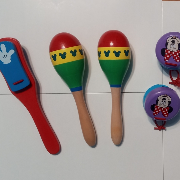 Disney Mickey Mouse Wooden Band Instruments Maracas Castanets Clacker Minnie - Picture 3 of 8